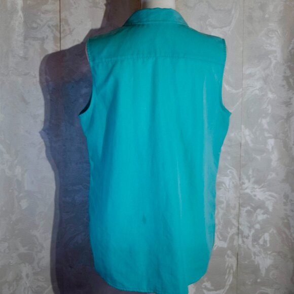 TravelSmith Women's Size L Turquoise Sleeveless Button-Up Blouse Travel Top - Picture 2 of 5